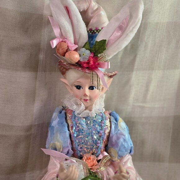 Cynthia Rowley Easter Elf Bunny Shelf Sitter Doll Tabletop Spring Blue Dress - Picture 3 of 6